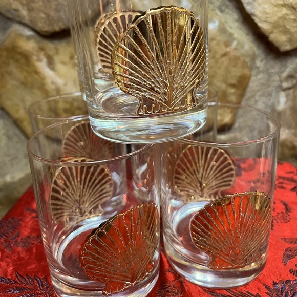 VTG MCM Culver Barware Seashell Glass Tumblers Set of 6